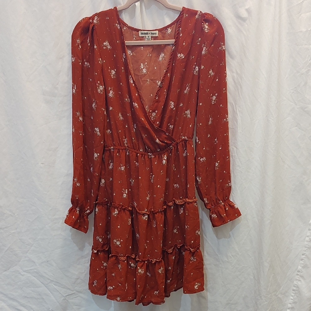Charmed Hearts Rust Floral Long Sleeve Dress